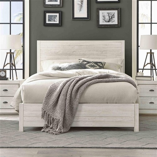 Queen Size Farmhouse Off White Wood Platform Bed Frame