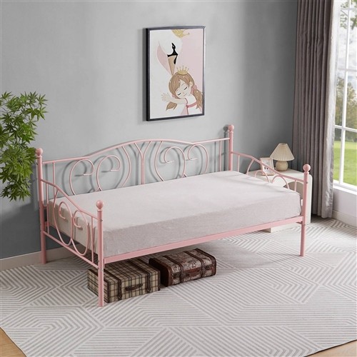 Twin Size French Pink Metal Day Bed Frame