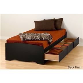 Twin XL Size Black Wood Platform Bed Frame with 3 Storage Drawers