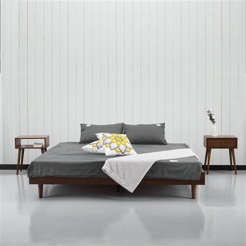 Queen Size Minimalist Dark Brown Wood Platform Bed Frame