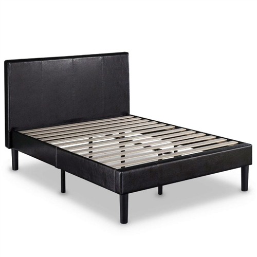 Queen Size Espresso Faux Leather Platform Bed Frame with Headboard