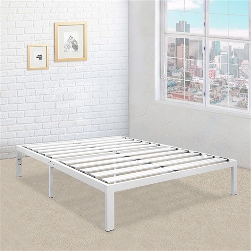 Queen Size White Metal Platform Bed Frame