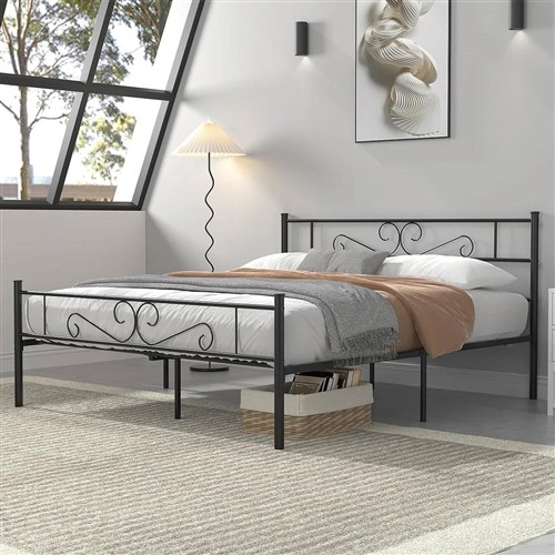 Queen Size Black Metal Platform Bed Frame with Headboard Footboard