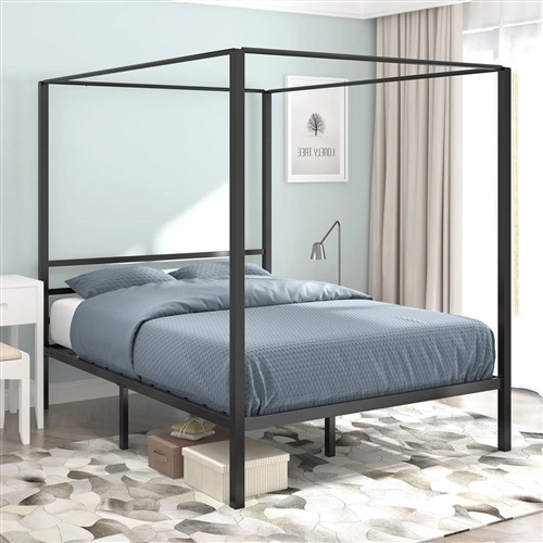 Queen Size Four Poster Black Metal Canopy Bed