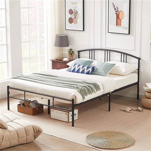 Queen Size Black Metal Platform Bed Frame with Arched Headboard