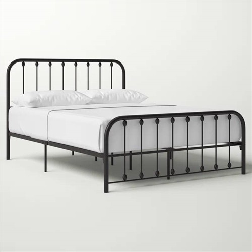 Queen Size Black Metal Platform Bed Frame with Rounded Headboard and Footboard