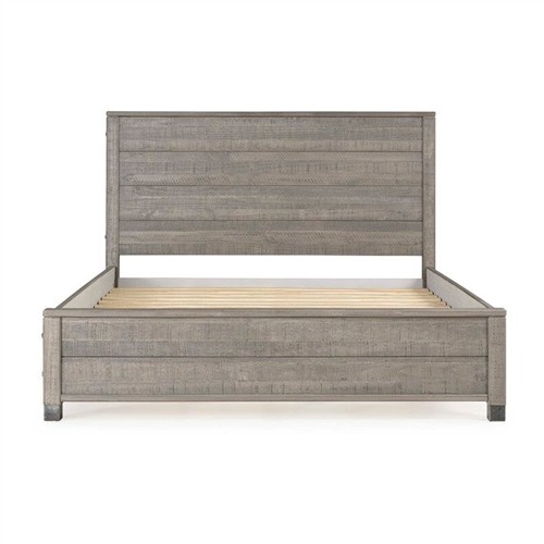 Queen Size Solid Grey Wood Platform Bed Frame with Headboard