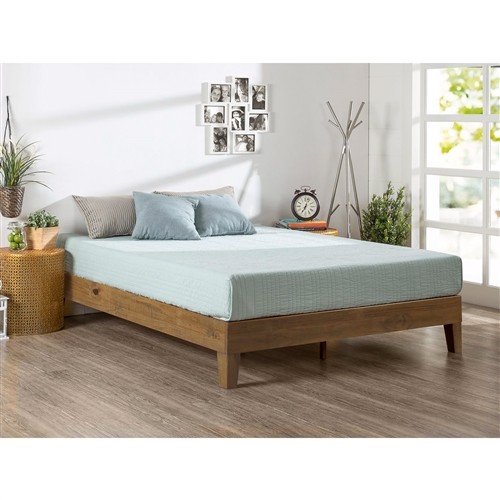 Queen Size Low Profile Solid Wood Rustic Pine Platform Bed Frame