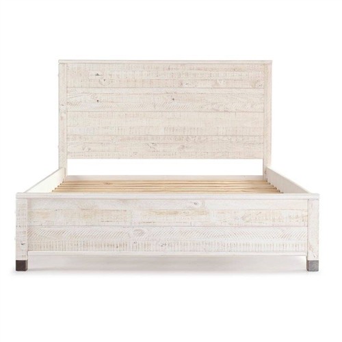 Queen Size Solid Wood Rustic White Platform Bed Frame with Headboard
