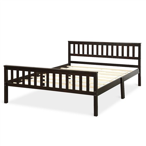 Queen Size Espresso Wood Platform Bed Frame with Headboard and Footboard
