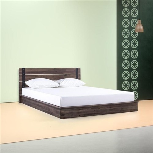 Queen Size Industrial Low Profile Wood Platform Bed Frame