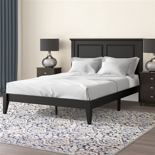 Full Size Traditional Solid Oak Black Wood Platform Bed Frame with Headboard