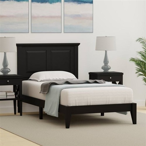 Twin Size Traditional Solid Oak Black Wood Platform Bed Frame with Headboard