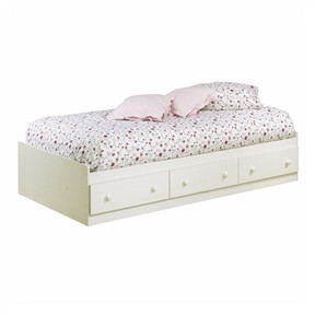 Twin Size White Wood Platform Bed Frame with 3 Storage Drawers