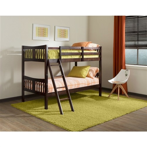 Twin over Twin Size Espresso Wood Bunk Bed Frame