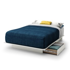 Full Size White Wood Platform Bed Frame with 2 Storage Drawers