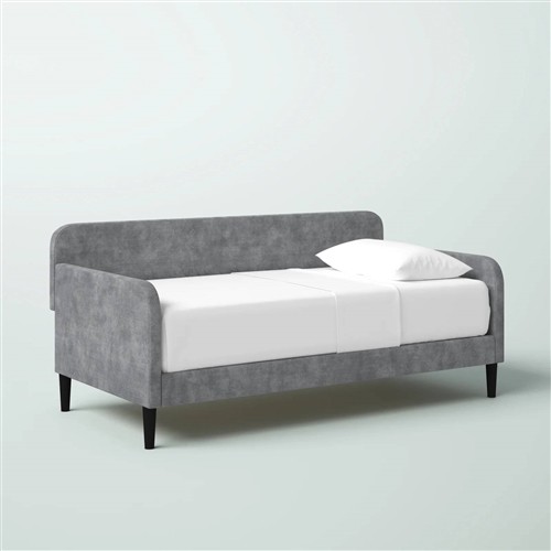 Twin Size Grey Velvet Upholstered Day Bed Frame