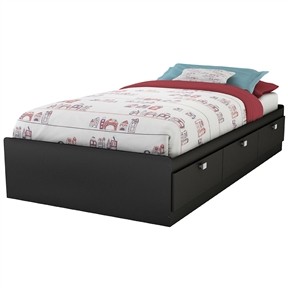 Twin Size Black Wood Platform Bed Frame with 3 Storage Drawers