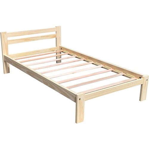 Twin Size Unfinished Solid Pine Wood Platform Bed Frame with Slatted Headboard
