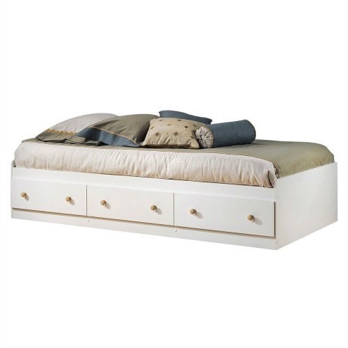 Twin Size White Wood Platform Day Bed Frame with Storage Drawers