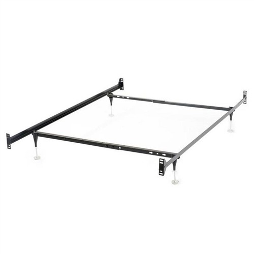 Twin/Full Size Adjustable Black Metal Bed Frame with Headboard and Footboard Brackets