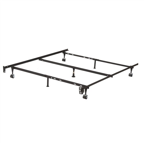 Twin/Full/Queen Size Black Metal Adjustable Bed Frame with Headboard Brackets and Rolling Legs