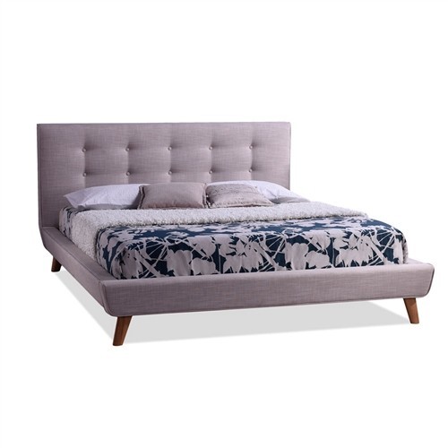 Full Size Grey Upholstered Platform Bed Frame with Grey Button Tufted Headboard