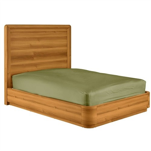 Queen Size Modern Light Solid Wood Platform Bed Frame with Round Corners and Headboard