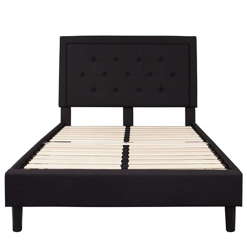 Full Size Black Upholstered Platform Bed Frame with Black Headboard
