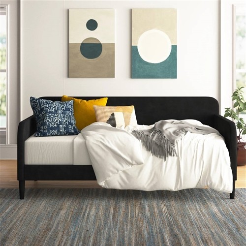 Twin Size Black Velvet Upholstered Day Bed Frame