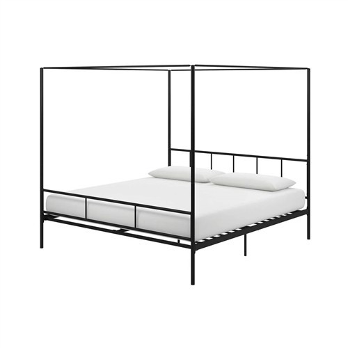 King Size Black Metal Canopy Bed with Headboard and Footboard