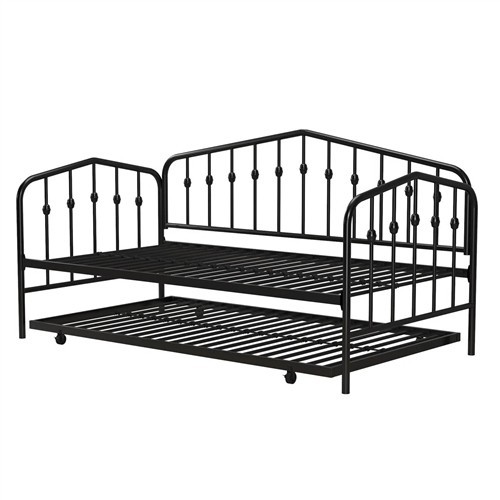 Twin Size Industrial Black Metal Day Bed Frame with Twin Trundle Bed