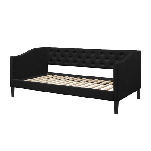 Twin Size Black Polyester Upholstered Button-Tufted Day Bed Frame