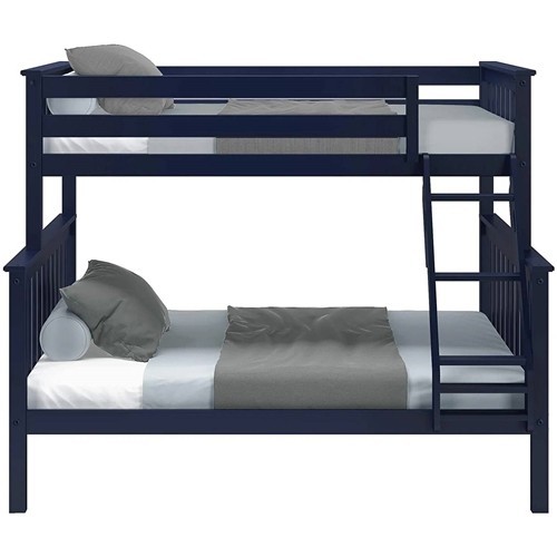 Twin over Full Size Dark Navy Blue Solid Wood Bunk Bed Frame