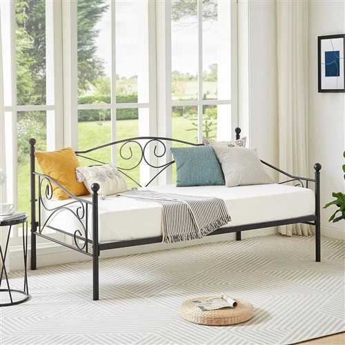 Twin Size Victorian Black Metal Day Bed Frame