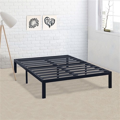 California King Size 14" Black Metal Platform Bed Frame with Heavy Duty Slats