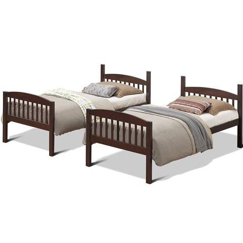 Twin over Twin Size Dark Brown Wood Bunk Bed Frame