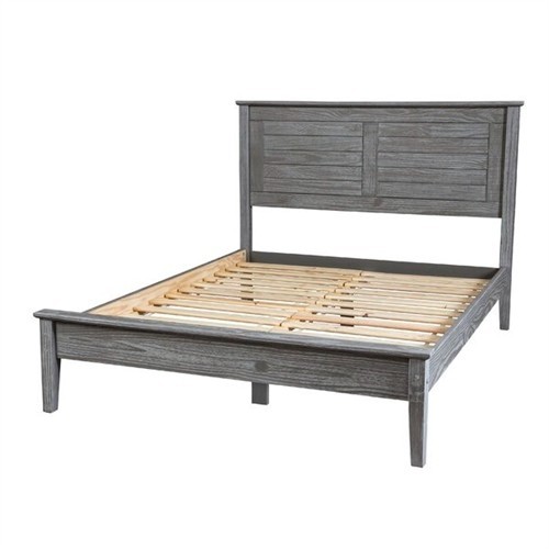 Queen Size Contemporary Solid Pine Grey Wood Platform Bed Frame with Headboard