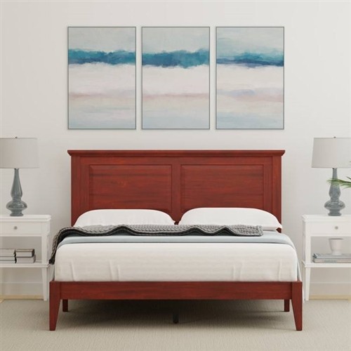Full Size Traditional Solid Oak Cherry Wood Platform Bed Frame with Headboard