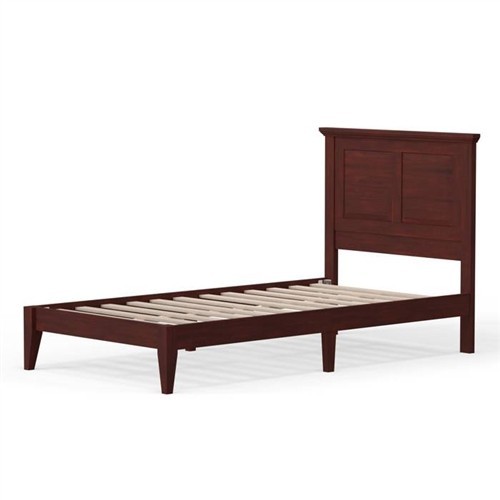 Twin Size Traditional Solid Oak Cherry Wood Platform Bed Frame with Headboard