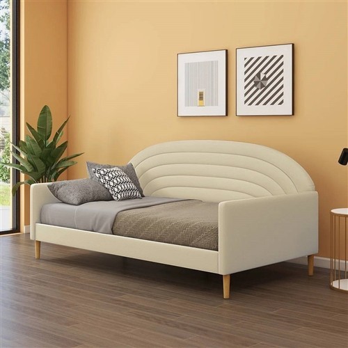 Twin Size Mid-Century Off-White Velvet Upholstered Day Bed Frame