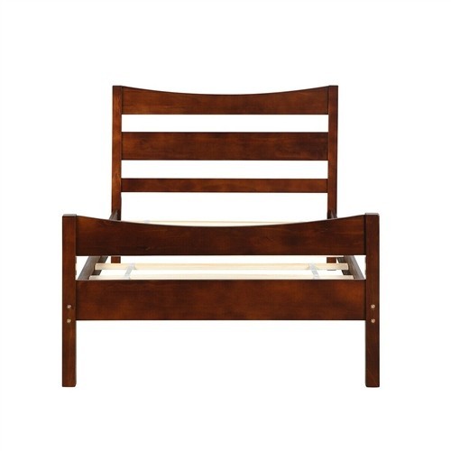 Twin Size Farmhouse Style Walnut Pine Wood Platform Bed Frame