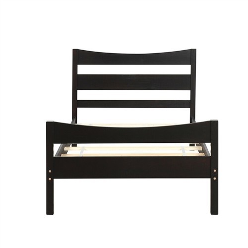 Twin Size Farmhouse Style Espresso Pine Wood Platform Bed Frame