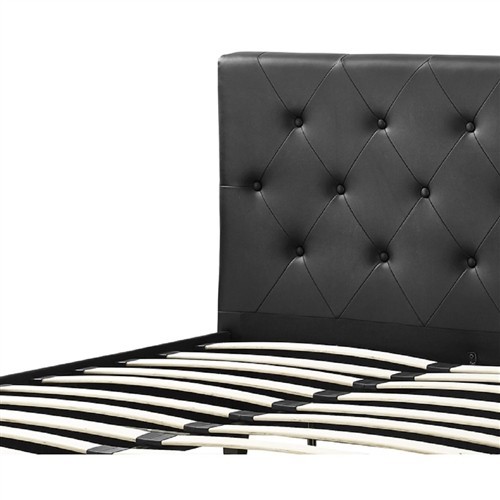 Queen Size Black Faux Leather Upholstered Platform Bed Frame with Button Tufted Headboard