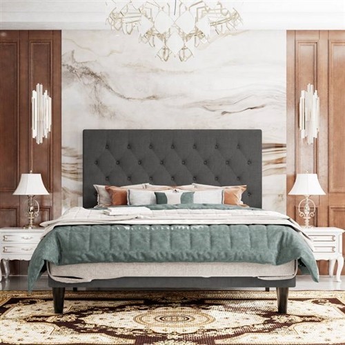 King Size Grey Upholstered Platform Bed Frame with Adjustable Button Tufted Headboard