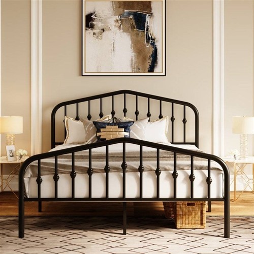 Queen Size Vintage Spindle Black Metal Platform Bed Frame