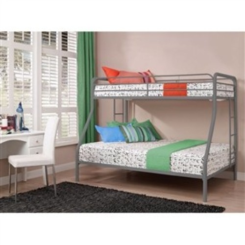 Twin over Full Size Silver Metal Bunk Bed Frame