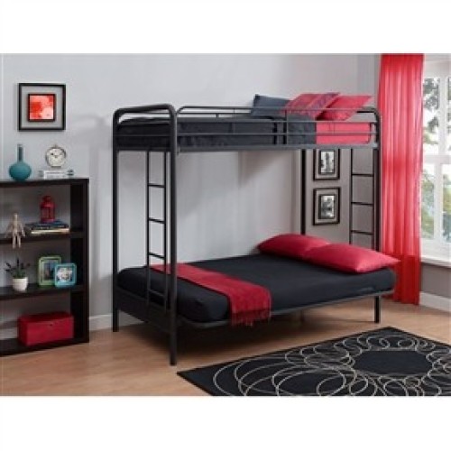 Twin over Full Size Black Metal Futon Bunk Bed Frame
