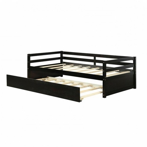 Twin Size Espresso Wood Daybed Platform Bed Frame with Twin Trundle Bed