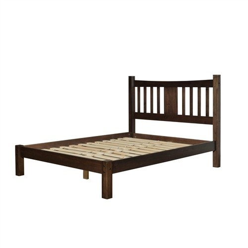 Queen Size Farmhouse Solid Espresso Wood Platform Bed Frame with Headboard